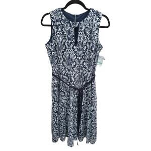 Danny And Nicole Dress NWT Size 8 Navy Blue White Lace Fit And Flare Sleeveless
